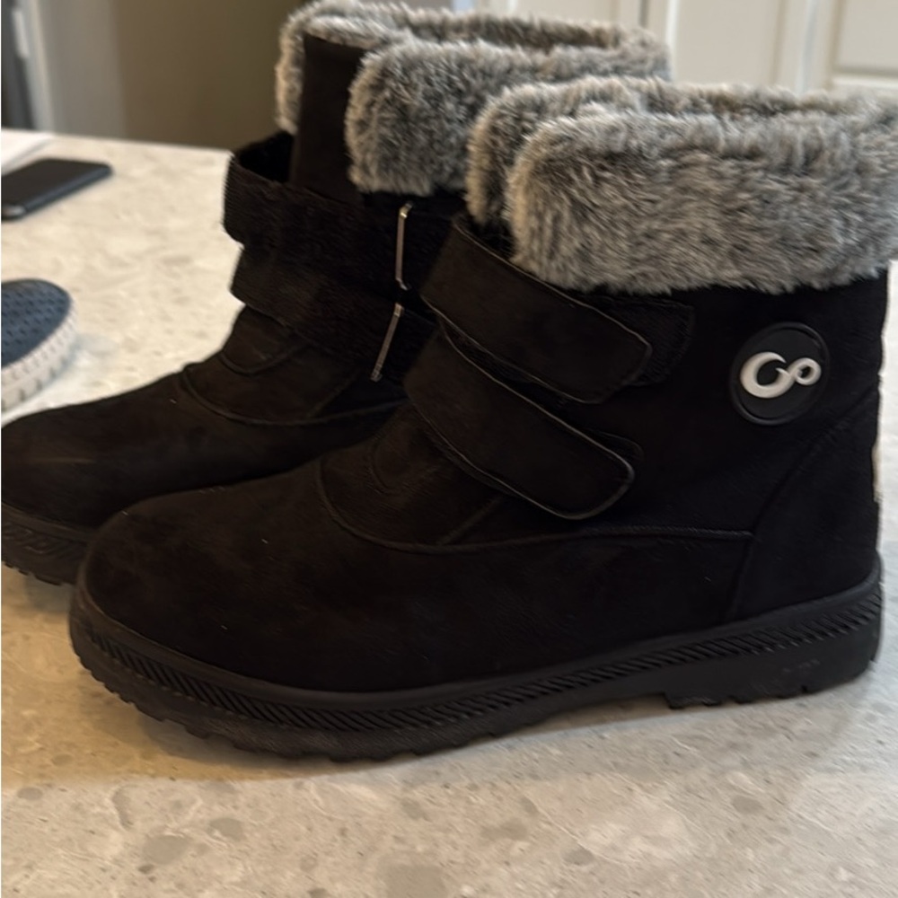 Black Winter Boots with Faux Fur Lining